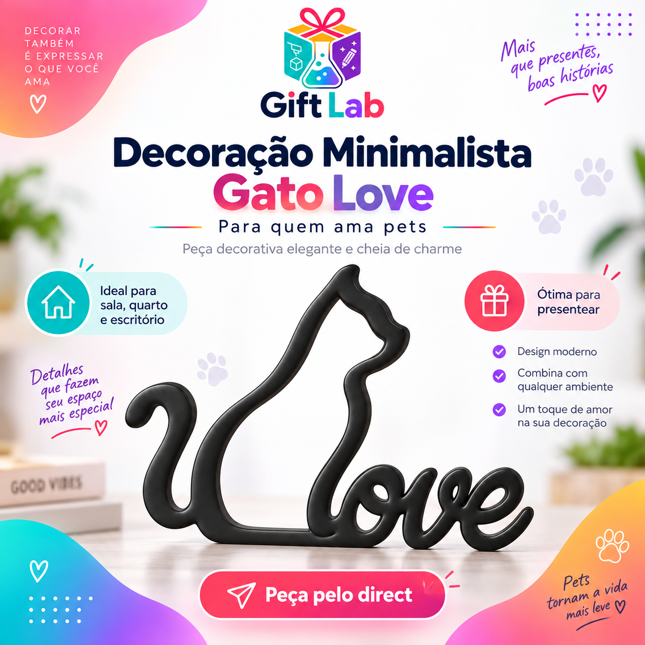 Decorativo Minimalista Love Cat