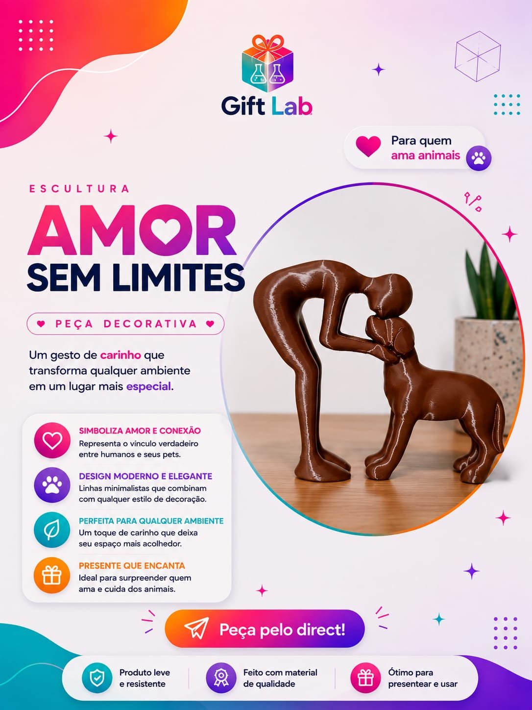 Escultura amo meu cachorro